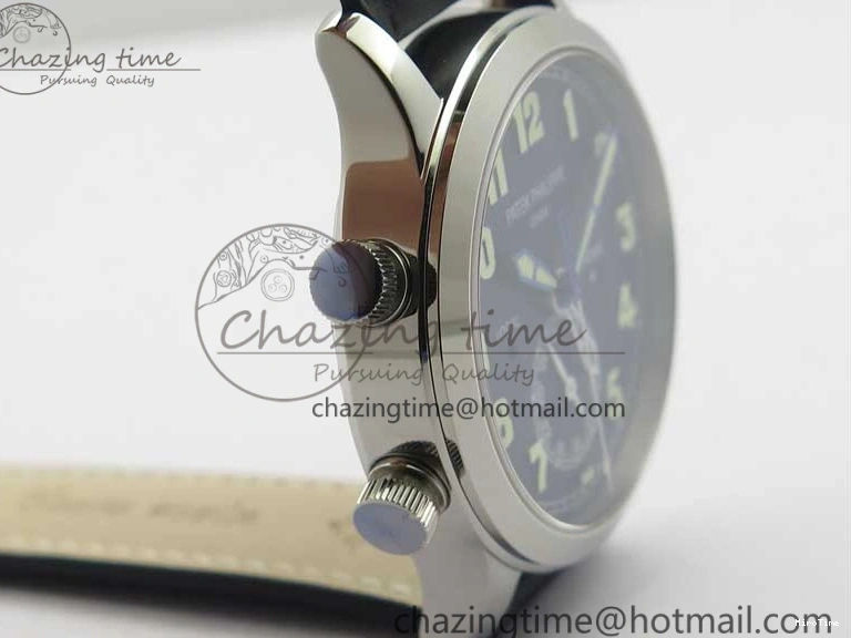 MIROTIME 0122 Practical Calatrava 5524 Pilot Travel Time SS GRF Blue Dial on Black Leather Strap A324 V 7107